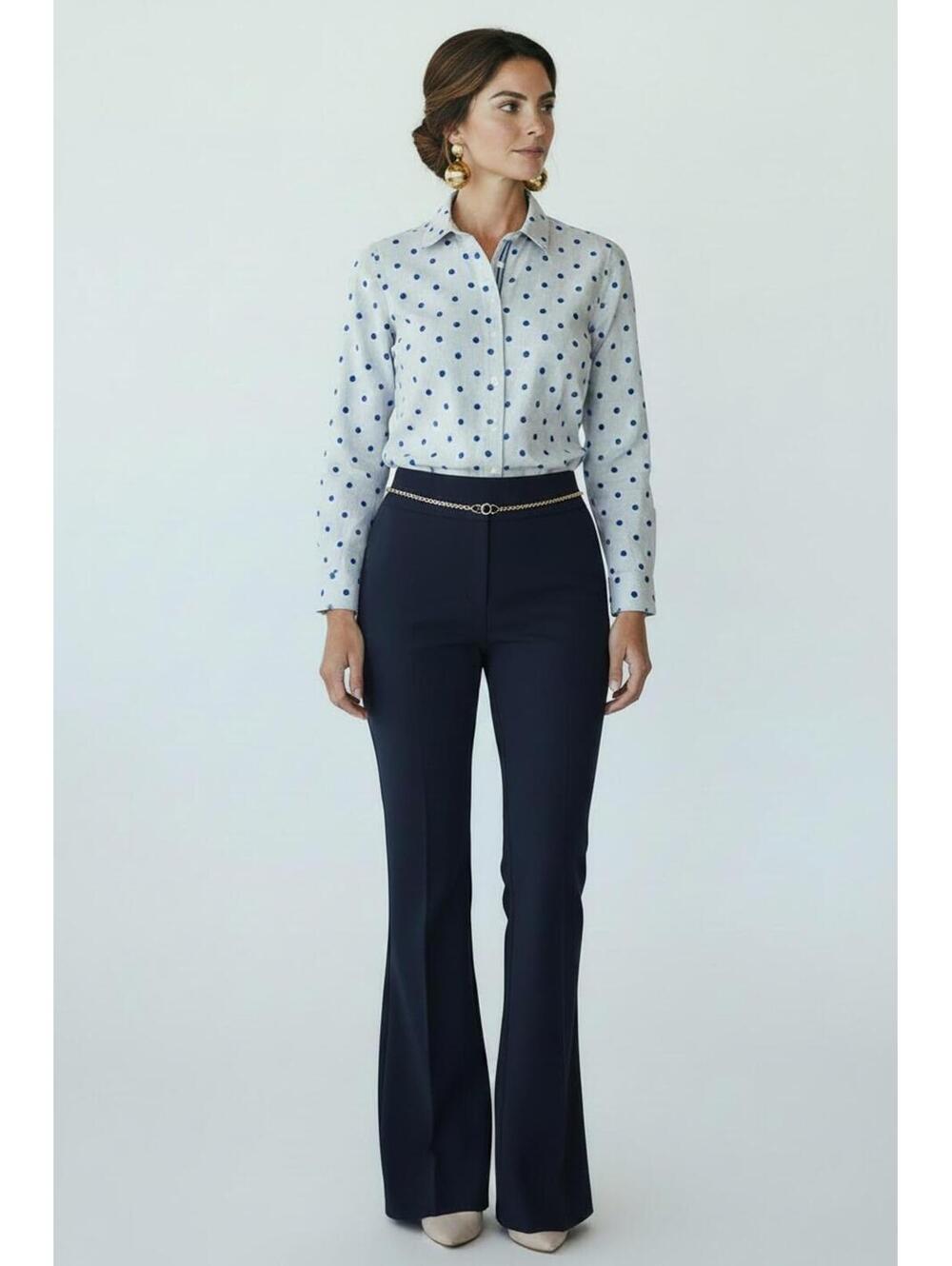 Talbots Classic Cotton Long-Sleeve Polka Dot Button-Down Shirt - Size Petite